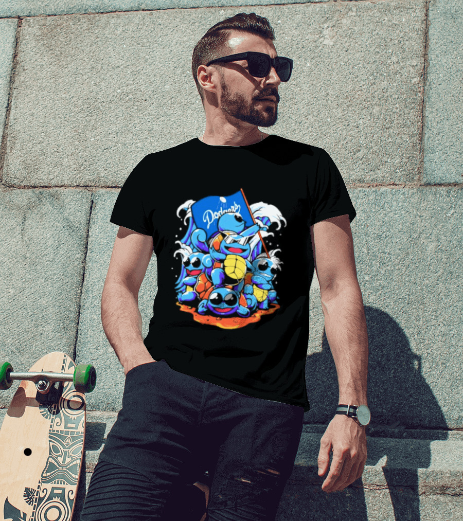Squirtle Squad Dodgers Blue Flag Los Angeles Pokémon Collaboration T-Shirt