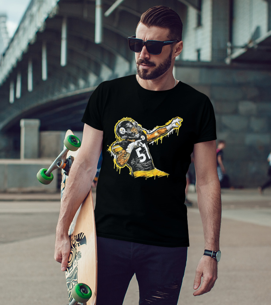 Nick Herbig 51 Pittsburgh Steelers Celebratory Pose Football Player Drawing T-Shirt