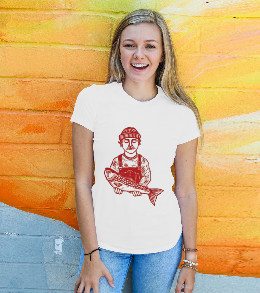 Goth Babe Fisherman Holding Fish T-Shirt