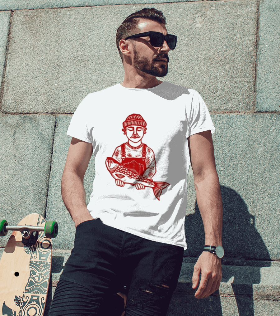 Goth Babe Fisherman Holding Fish T-Shirt