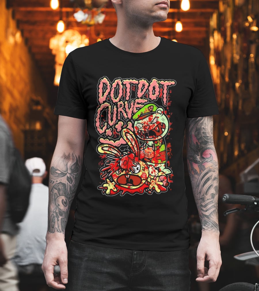 Dot Dot Curve Happy Bloodied Cartoon Friends T-Shirt