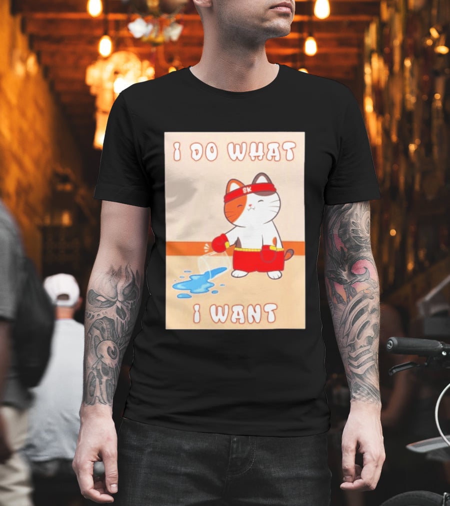 I Do What I Want Boxing Cat Spilled Water Red Gloves T-Shirt