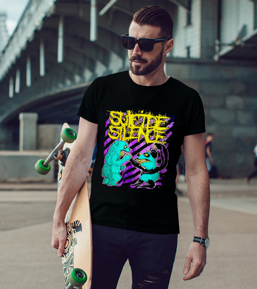 Suicide Silence Bears And Pandas Face Off In Striped Painting T-Shirt