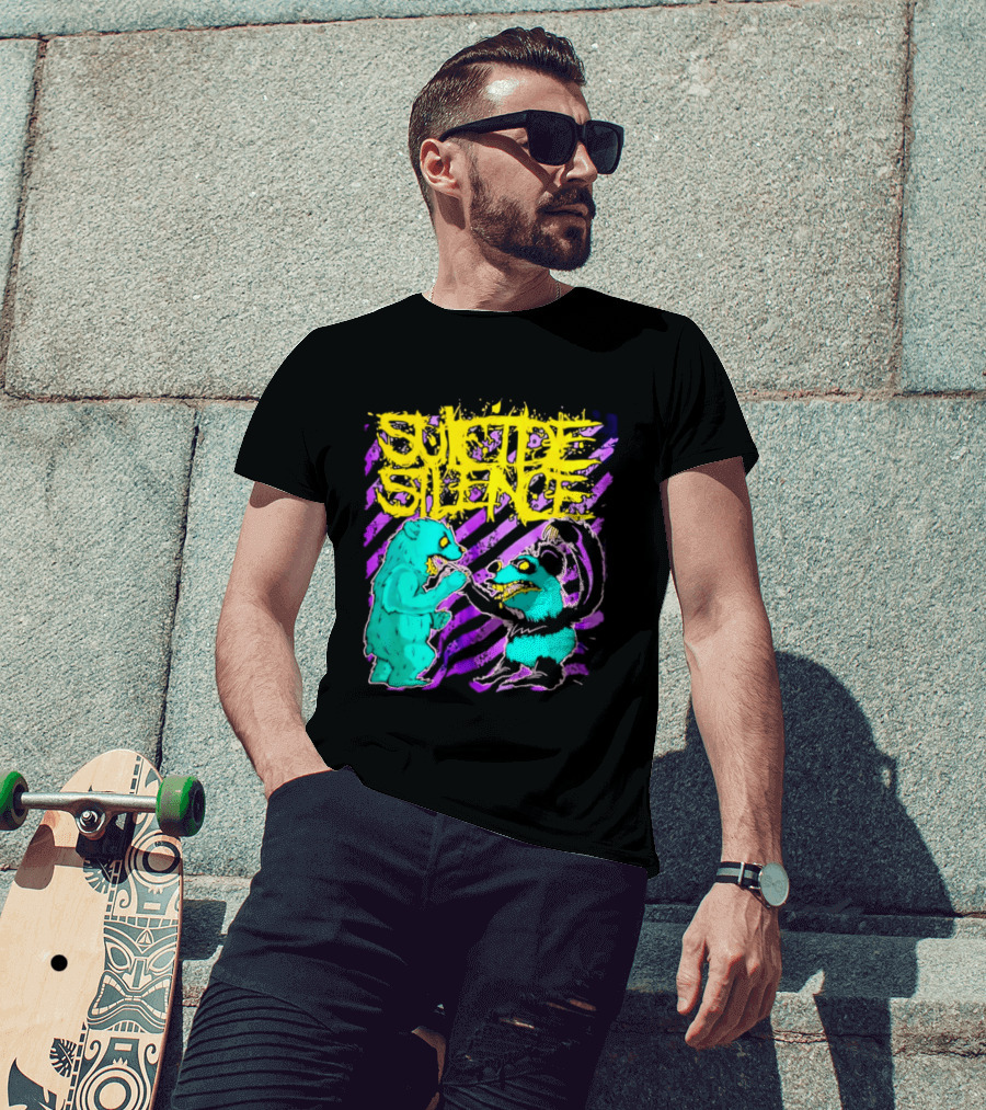 Suicide Silence Bears And Pandas Face Off In Striped Painting T-Shirt