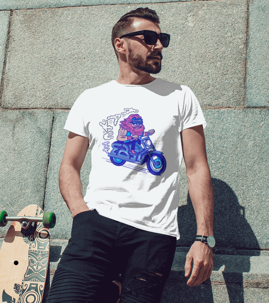 Billy Biker Cartoon Motorcycle Bearded Man T-Shirt