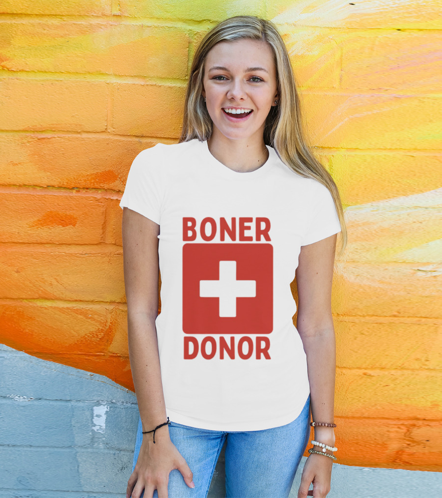 Boner Donor Sarcastic Adult Humor Red Cross T-Shirt