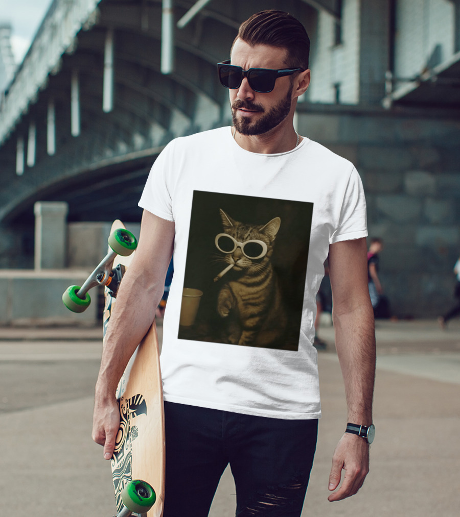 Cool Cat Smoking Sunglasses Meme Iconic Photo T-Shirt