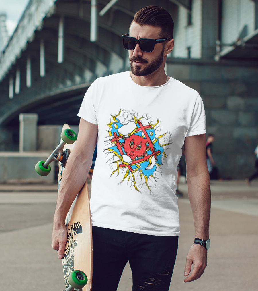 Hollowsquad La Store Hs Smash Fractured Red Face And Abstract Blue Yellow T-Shirt