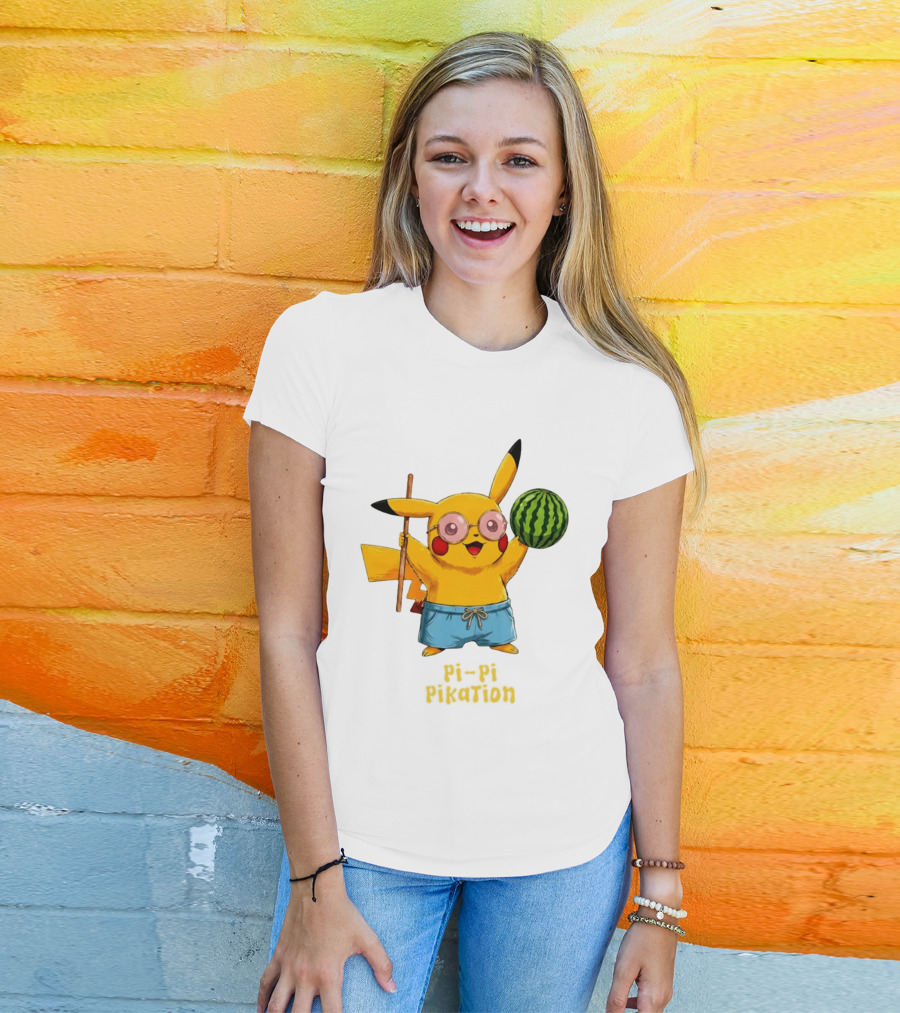 Pikachu Watermelon Summer Pi Pi Pikation Cute Sunglasses Beach T-Shirt