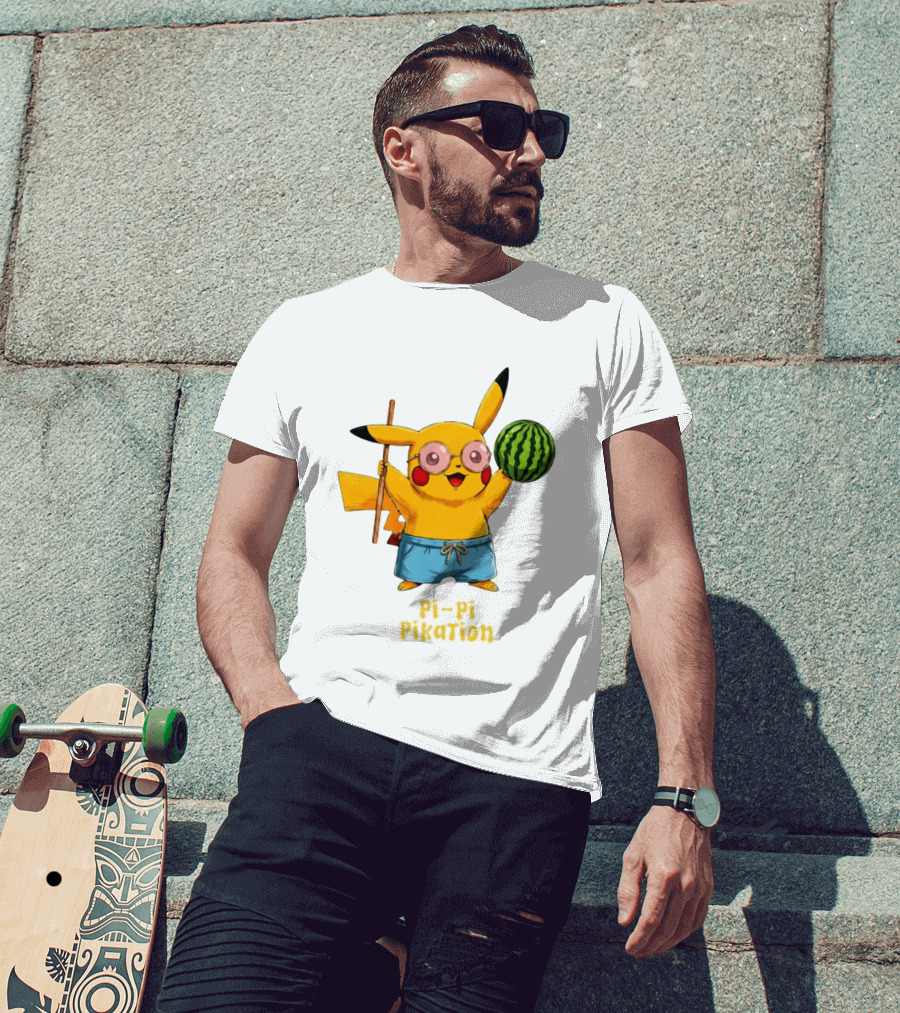 Pikachu Watermelon Summer Pi Pi Pikation Cute Sunglasses Beach T-Shirt
