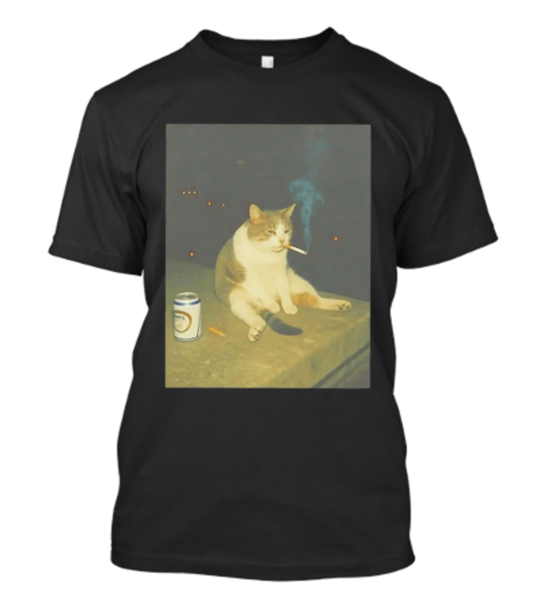 Depressed Cat Smoking Cigarette Meme With Beer Can T-Shirt