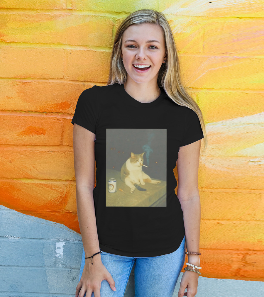 Depressed Cat Smoking Cigarette Meme With Beer Can T-Shirt