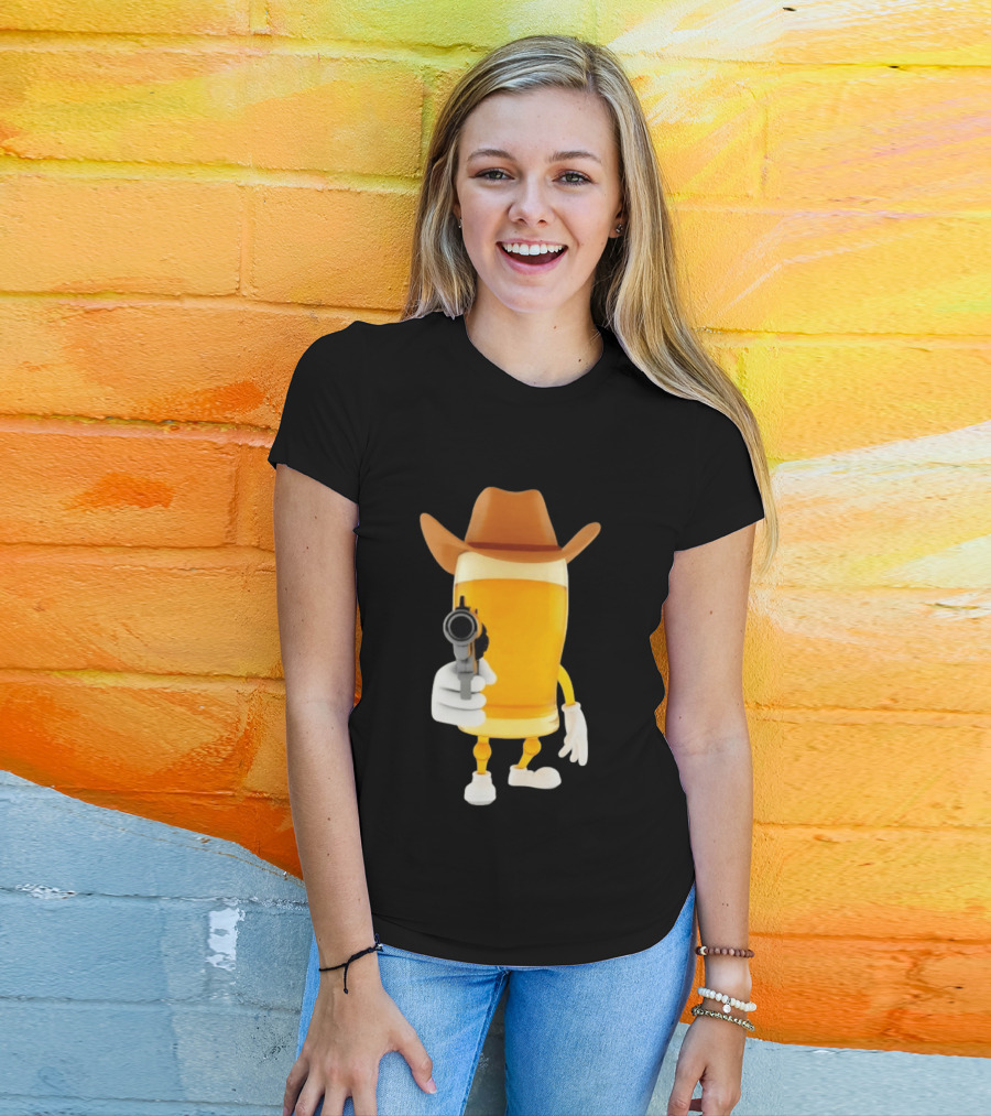 Cowboy Beer Glass With Gun Meme T-Shirt