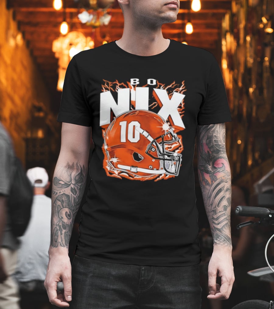 Bo Nix 10 Orange Football Helmet Flames T-Shirt