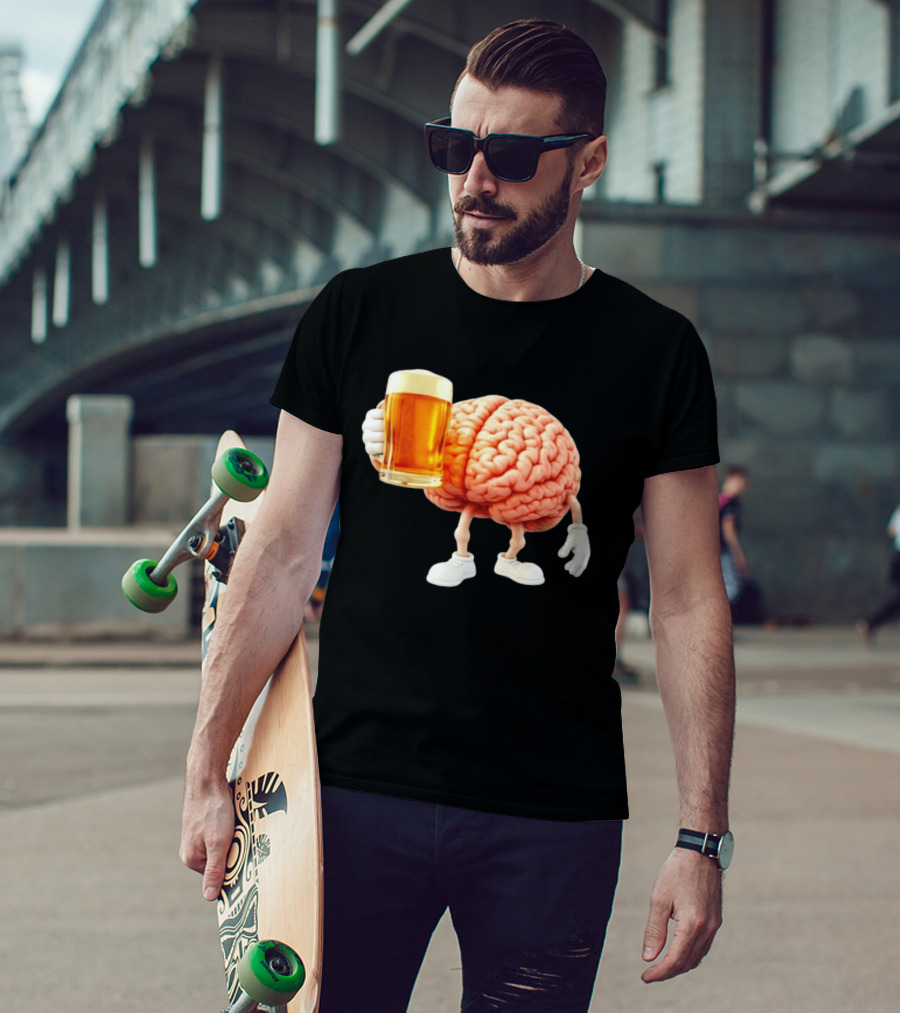 Brain Holding A Beer Drinking Anatomy Fun Humor T-Shirt