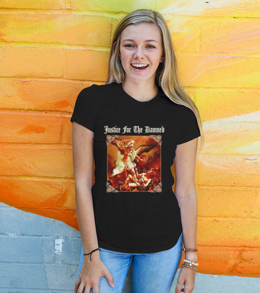 Justice For The Damned Metalcore Hardcore Knight And Fallen Angel Battle T-Shirt