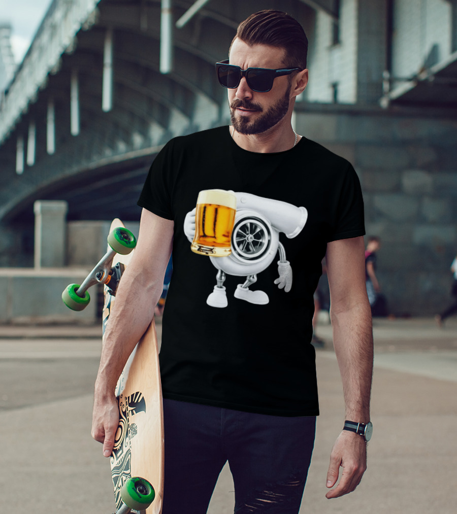 Turbo Beer Turbocharger Car Enthusiast Character With Beer T-Shirt