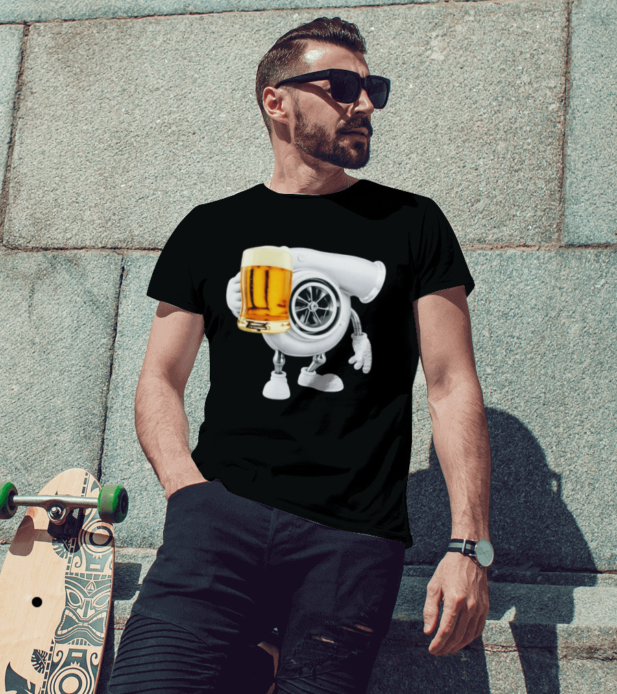 Turbo Beer Turbocharger Car Enthusiast Character With Beer T-Shirt