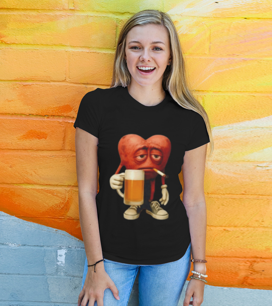 Your Heart Smoking Cigarette And Holding Beer In Sneakers T-Shirt