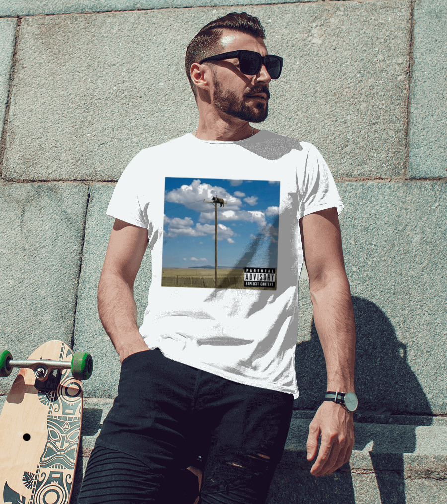 Bear On Top Of The Light Pole Parental Advisory Explicit Content Clouds Sky T-Shirt