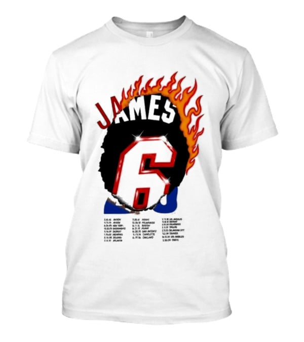 James 6 Flame Basketball Legend Bold Number Rugged T-Shirt