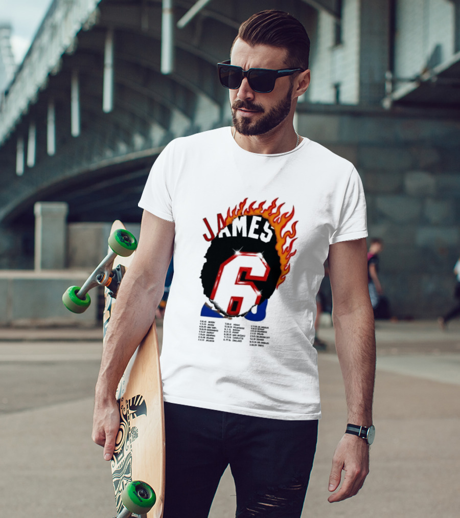 James 6 Flame Basketball Legend Bold Number Rugged T-Shirt