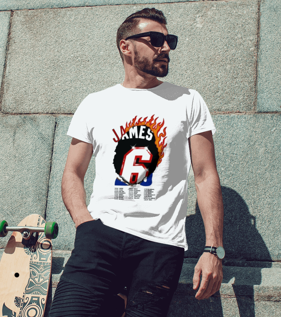 James 6 Flame Basketball Legend Bold Number Rugged T-Shirt