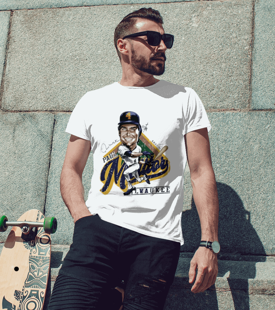 Paul Molitor Milwaukee Brewers Number 4 Bruce Stark Caricature HOF T-Shirt