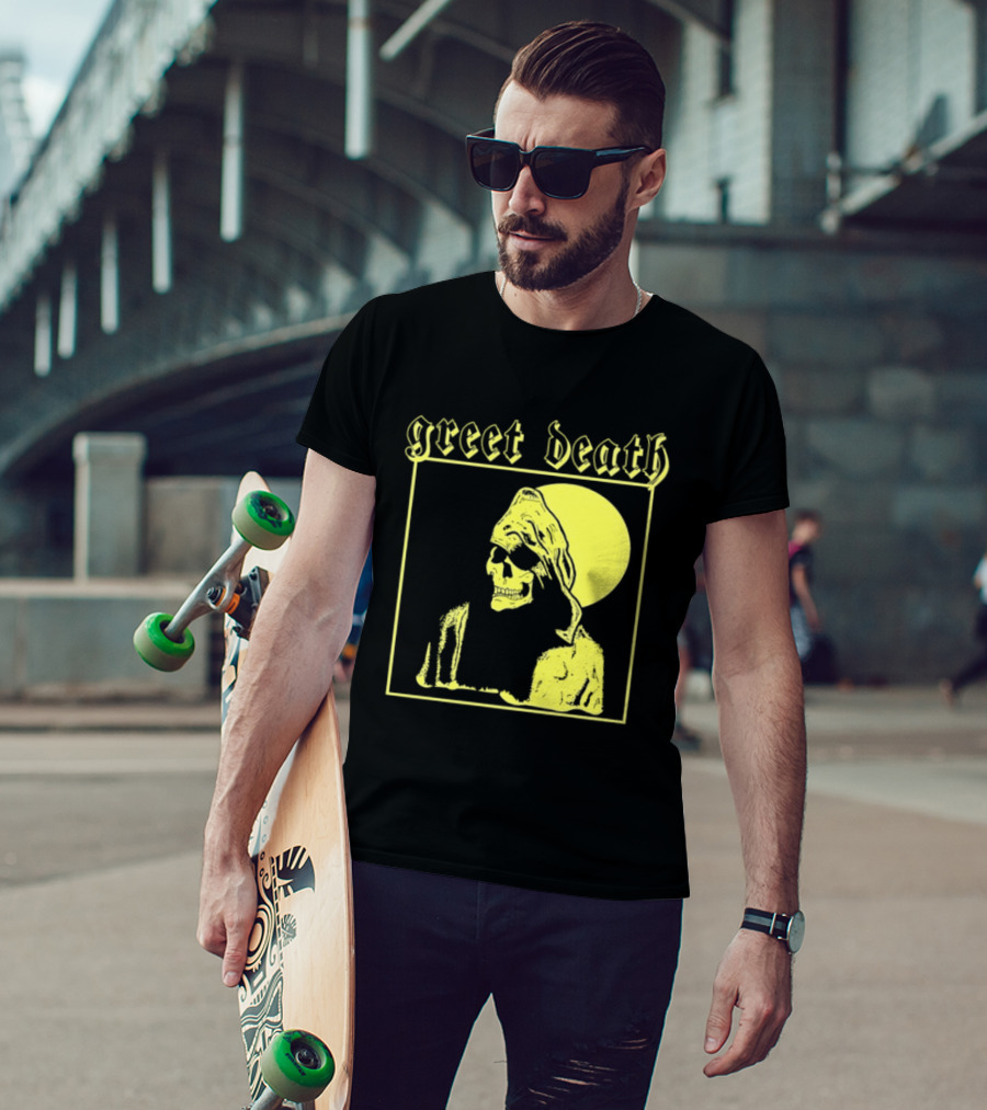 Greet Death Grim Reaper Band Alternative Rock Skeleton Halo T-Shirt
