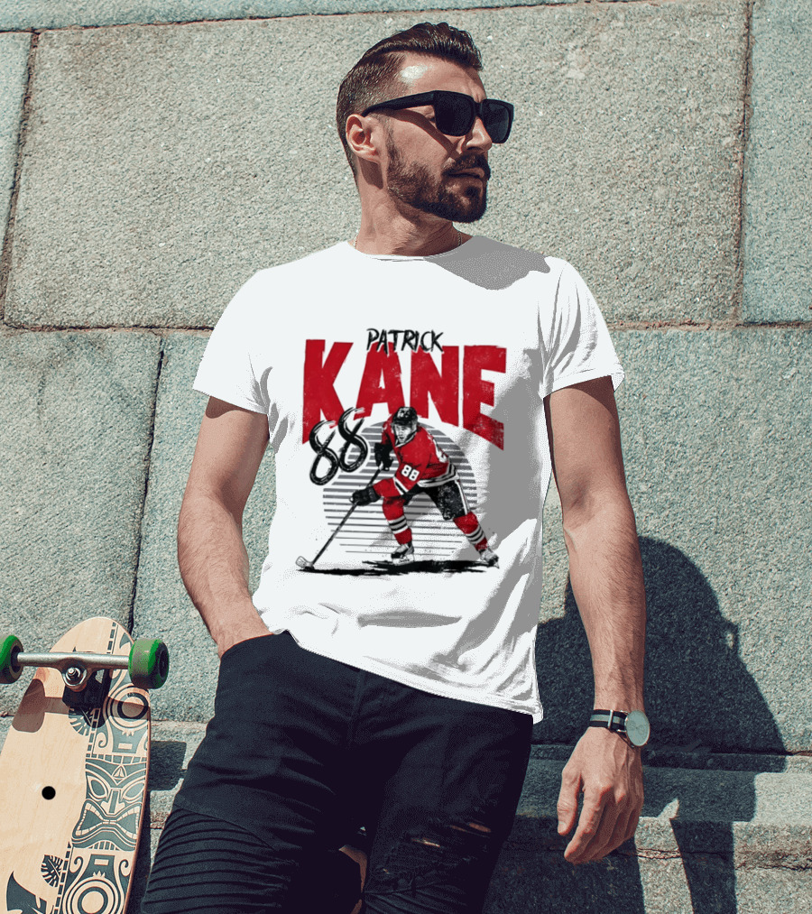 Patrick Kane 88 Chicago Blackhawks Hockey Player Action T-Shirt
