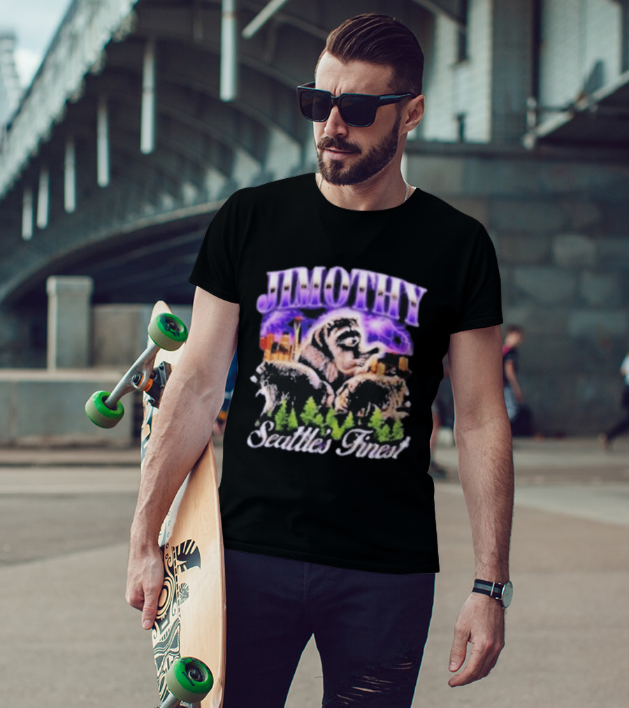 Jimothy Raccoon Seattle Skyline Adventure Forest Scene T-Shirt