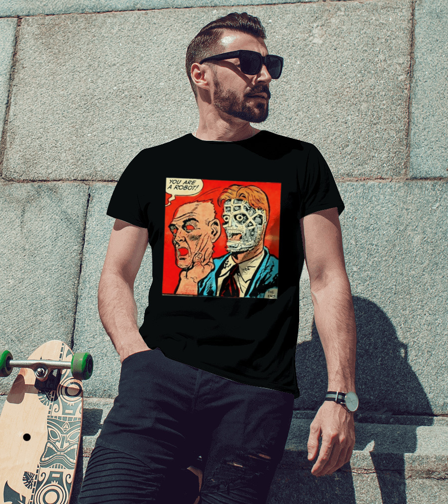 You Are A Robot Comic Style Mask Reveal The End T-Shirt