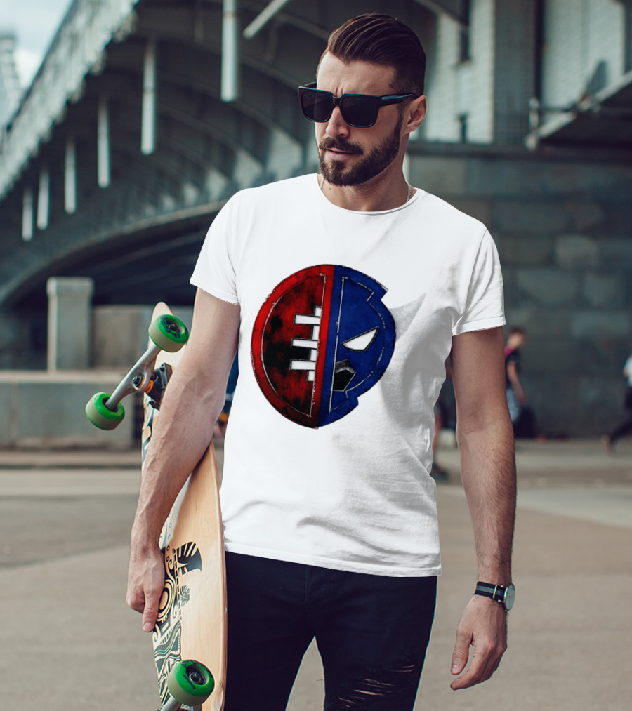 Buffalo Football Fusion Mask Emblem Red Blue Horns T-Shirt