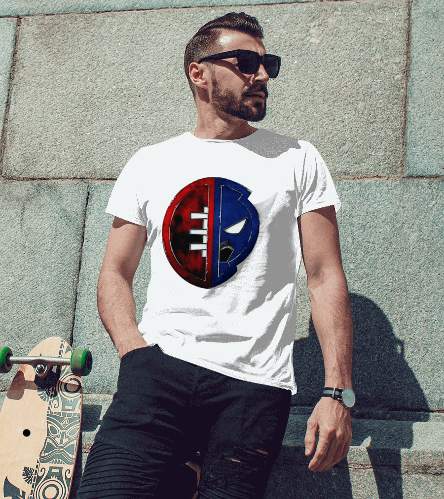 Buffalo Football Fusion Mask Emblem Red Blue Horns T-Shirt