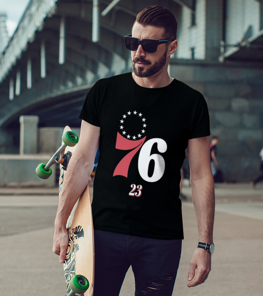 Philadelphia 76ers LeBron James 23 In The Paint Name And Number Royal 76ers T-Shirt