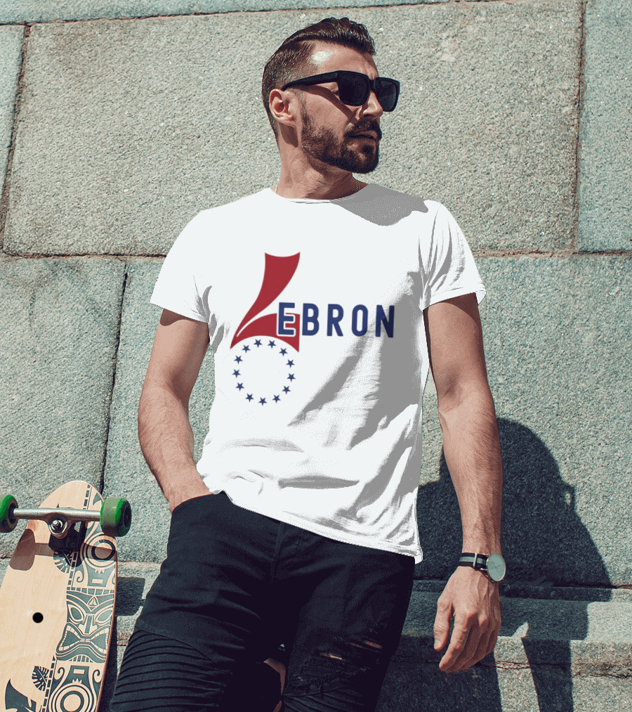 Lebron Stars Circle Red Blue буквенный логотип 76 Ers T-Shirt