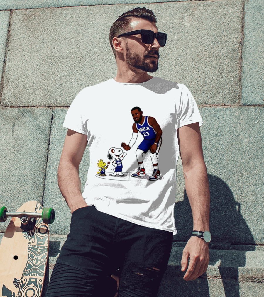 Snoopy Woodstock High Five LeBron James 23 Philadelphia 76ers Collaboration T-Shirt