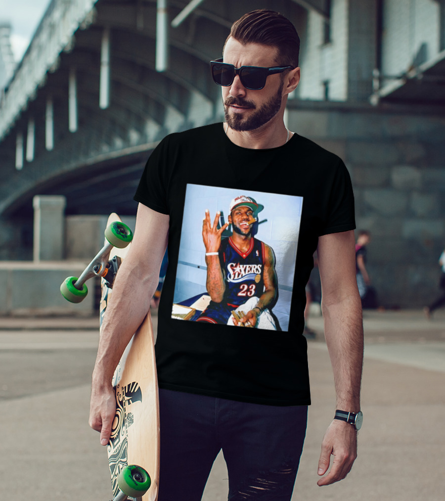 Philadelphia 76ers LeBron James 23 Cigar Photo T-Shirt