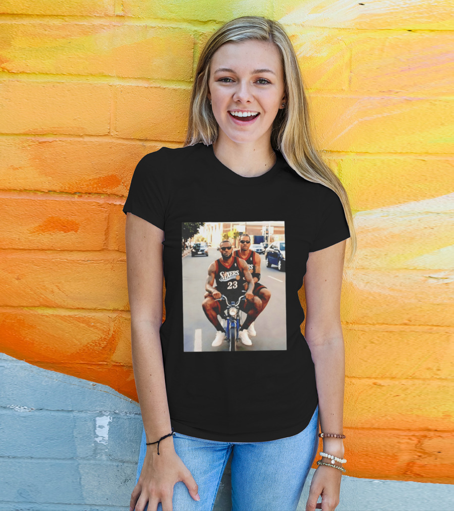 Philly Sixers LeBron James Allen Iverson Motorbike Meme T-Shirt