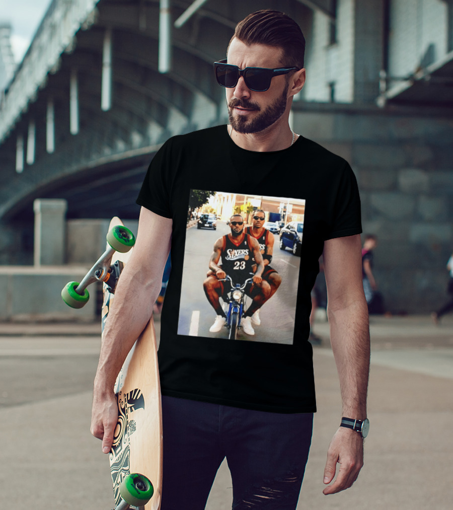 Philly Sixers LeBron James Allen Iverson Motorbike Meme T-Shirt