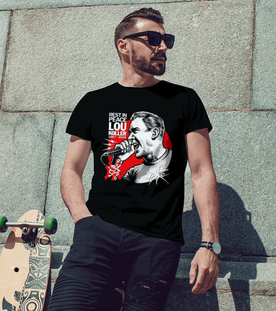Rest In Peace Lou Koller 1967 2026 HxC Microphone Art Red And White T-Shirt