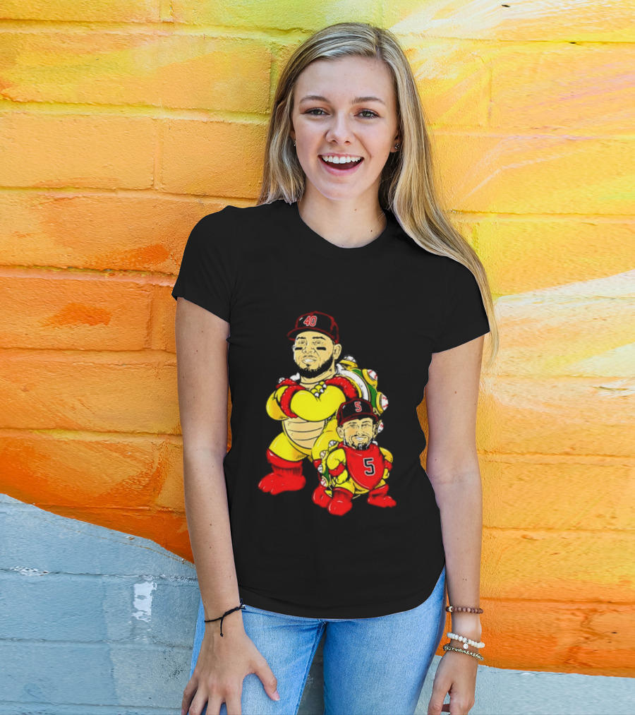 St Louis Cardinals Yadier Molina Albert Pujols Bowser Caricature 40 5 Red Cap T-Shirt