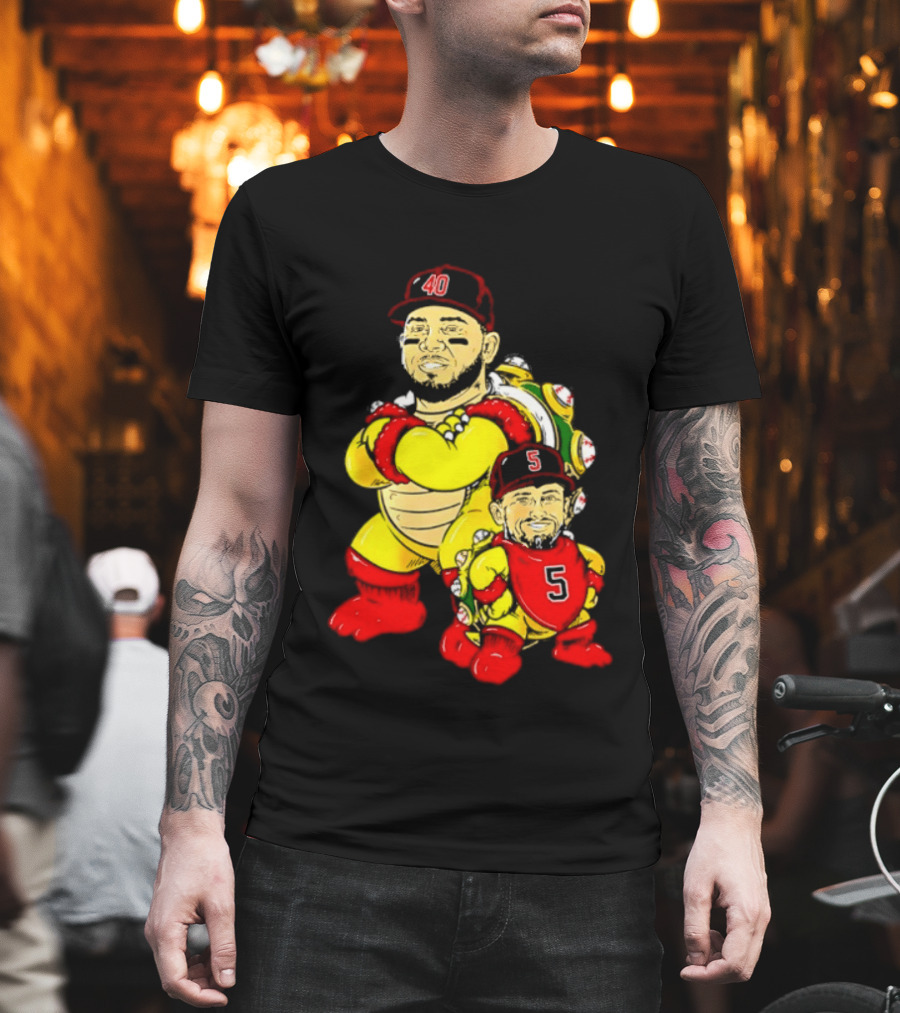 St Louis Cardinals Yadier Molina Albert Pujols Bowser Caricature 40 5 Red Cap T-Shirt
