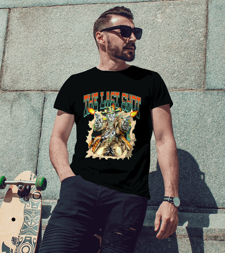 The Last Shot Cowboy Skeleton Western Gunslinger T-Shirt