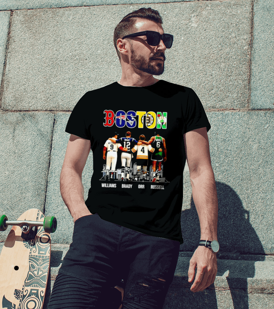 Boston Red Sox Patriots Bruins Celtics Williams Brady Orr Russell T-Shirt