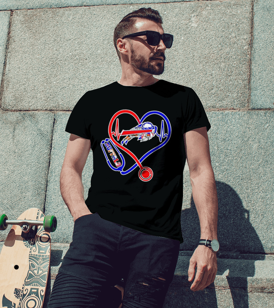 Buffalo Bills Sabres Heartbeat Stethoscope Red White Blue T-Shirt