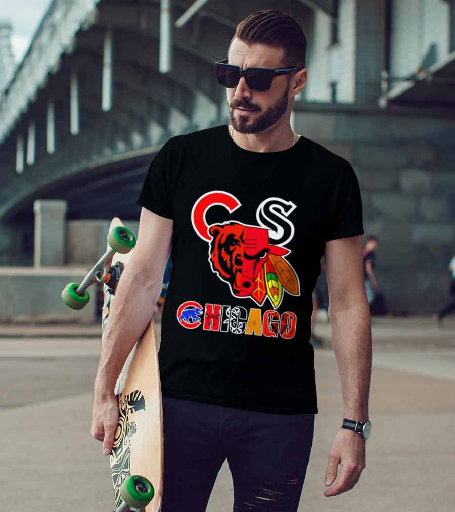 Chicago Bears Bulls Blackhawks Cubs White Sox Sports Team Collage T-Shirt