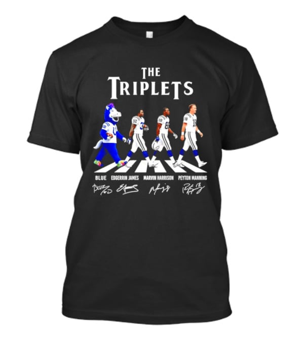 The Triplets Blue Edgerrin James Marvin Harrison Peyton Manning Indianapolis Colts Abbey Road Signatures T-Shirt