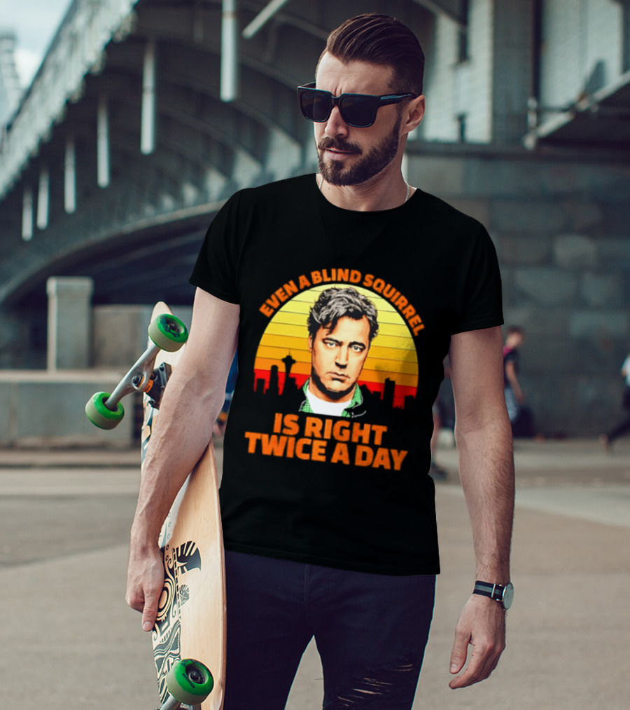 Even A Blind Squirrel Is Right Twice A Day Retro Seattle Skyline T-Shirt
