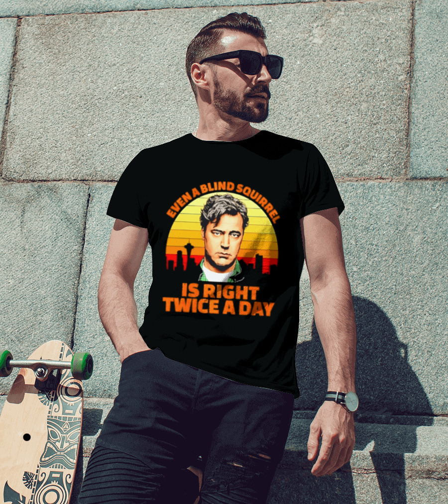 Even A Blind Squirrel Is Right Twice A Day Retro Seattle Skyline T-Shirt